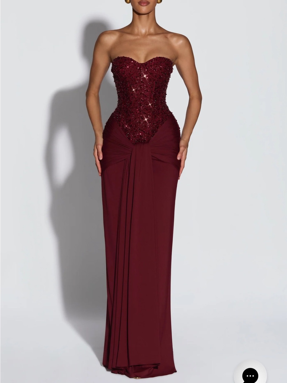 Strapless Sequin Corset Gown in Burgundy
